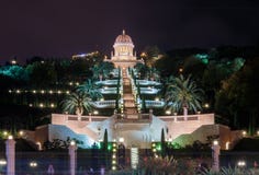Night view of the Bahai Temple and Bahai Gardens stock image Night view of the Bahai Temple and Bahai Gardens stock image
