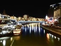 Night view of the Danubio crossing Vienna stock images Night view of the Danubio crossing Vienna stock images