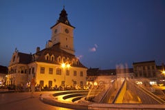 Night View Of The Central Square Of Brasov Stock Image