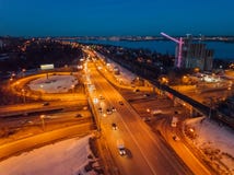Night Voronezh cityscape. Transport junction, aerial view royalty free stock photos Night Voronezh cityscape. Transport junction, aerial view royalty free stock photos