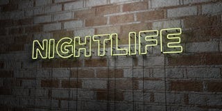 NIGHTLIFE - Glowing Neon Sign on stonework wall - 3D rendered royalty free stock illustration. Can be used for online banner ads and direct mailers stock illustration NIGHTLIFE - Glowing Neon Sign on stonework wall - 3D rendered royalty free stock illustration. Can be used for online banner ads and direct mailers stock illustration
