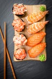 Nigiri and Gunkan Sushi Traditional Japanese Food stock photo Nigiri and Gunkan Sushi Traditional Japanese Food stock photo