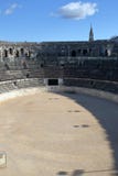The Arena of Nimes. The Interior view of the amphitheater and the stands stock image The Arena of Nimes. The Interior view of the amphitheater and the stands stock image