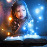 Niña y luces que brillan intensamente imagenes de archivo Niña y luces que brillan intensamente imagenes de archivo