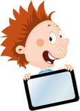 Niño pequeño alegre con la tableta - ejemplo del vector stock de ilustración Niño pequeño alegre con la tableta - ejemplo del vector stock de ilustración