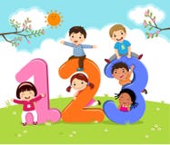 Niños de la historieta con 123 números stock de ilustración Niños de la historieta con 123 números stock de ilustración