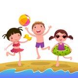 Niños en la playa asoleada libre illustration Niños en la playa asoleada libre illustration