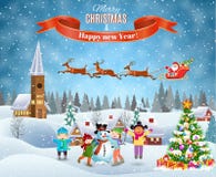 Niños que construyen el muñeco de nieve ilustración del vector Niños que construyen el muñeco de nieve ilustración del vector