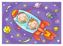 Niños que exploran el espacio ilustración del vector Niños que exploran el espacio ilustración del vector