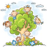Niños que juegan en el árbol ilustración del vector Niños que juegan en el árbol ilustración del vector