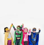 Niños que llevan el traje del super héroe imagenes de archivo Niños que llevan el traje del super héroe imagenes de archivo