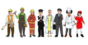 Niños que llevan a Job Uniforms futuro ilustración del vector Niños que llevan a Job Uniforms futuro ilustración del vector