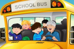 Niños que se divierten en un autobús escolar stock de ilustración Niños que se divierten en un autobús escolar stock de ilustración