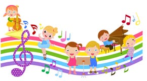 Niños y música de la historieta stock de ilustración Niños y música de la historieta stock de ilustración