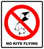 No kite flying sign. Vector illustration. Warning prohibition banner with red circle isolated on white royalty free illustration No kite flying sign. Vector illustration. Warning prohibition banner with red circle isolated on white royalty free illustration