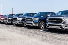 Noblesville - Circa August 2018: Ram 1500 Pickup Trucks at a Dodge dealership V stock image Noblesville - Circa August 2018: Ram 1500 Pickup Trucks at a Dodge dealership V stock image