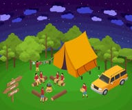Noc camping Za Isometric grafiki pojęciu ilustracji Noc camping Za Isometric grafiki pojęciu ilustracji