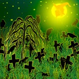 Noche en Halloween abandonado en el cementerio stock de ilustración Noche en Halloween abandonado en el cementerio stock de ilustración