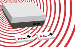 Noir et blanc avec une console volumétrique rectangulaire de jeu d'antiquité de vintage de vieux rétro hippie gris avec deux joie illustration de vecteur Noir et blanc avec une console volumétrique rectangulaire de jeu d'antiquité de vintage de vieux rétro hippie gris avec deux joie illustration de vecteur