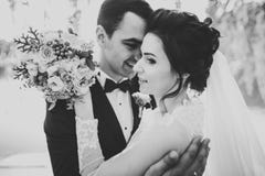 Noivos dos pares do casamento que guardam as mãos foto de stock Noivos dos pares do casamento que guardam as mãos foto de stock