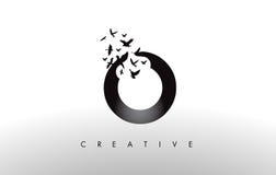 Nolla Logo Letter med flocken av fåglar som flyger och desintegrerar från vektor illustrationer Nolla Logo Letter med flocken av fåglar som flyger och desintegrerar från vektor illustrationer