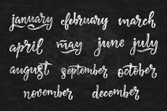Nombres manuscritos de los meses diciembre, enero, febrero, marzo, abril, mayo, junio, julio, agosto, septiembre, octubre, noviem stock de ilustración Nombres manuscritos de los meses diciembre, enero, febrero, marzo, abril, mayo, junio, julio, agosto, septiembre, octubre, noviem stock de ilustración