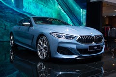 Nonthaburi , Thailand - Dec 6, 2018: BMW the 8 Series Coupe blue color in motor expo stock photography Nonthaburi , Thailand - Dec 6, 2018: BMW the 8 Series Coupe blue color in motor expo stock photography