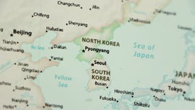 Norte y sur Corea en un mapa con Defocus Norte y sur Corea en un mapa con Defocus