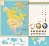 North America detailed political map with vintage colors vector illustration North America detailed political map with vintage colors vector illustration