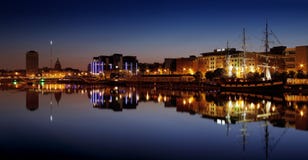 North bank of the river Liffey at Dublin City Center at night royalty free stock photo North bank of the river Liffey at Dublin City Center at night royalty free stock photo