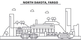 North Dakota, Fargo architecture line skyline illustration. Linear vector cityscape with famous landmarks, city sights royalty free illustration North Dakota, Fargo architecture line skyline illustration. Linear vector cityscape with famous landmarks, city sights royalty free illustration