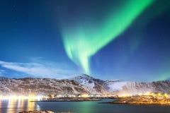 Northen Light Above Mountains On The Lofoten Islands. Stock Images Northen Light Above Mountains On The Lofoten Islands. Stock Images