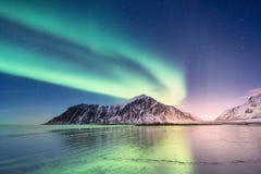 Northen Light Above Mountains On The Lofoten Islands. Royalty Free Stock Image