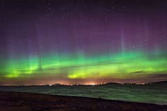 Northern lights aurora at seaside color and beams Norway stock image Northern lights aurora at seaside color and beams Norway stock image