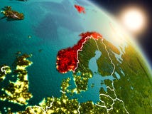 Norway From Space During Sunrise Royalty Free Stock Image