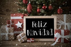 Nostalgic Tree, Snowflakes, Feliz Navidad Means Merry Christmas royalty free stock photos Nostalgic Tree, Snowflakes, Feliz Navidad Means Merry Christmas royalty free stock photos