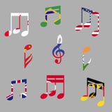 Notas de la música con las banderas Fondo gris Ilustración del vector libre illustration Notas de la música con las banderas Fondo gris Ilustración del vector libre illustration