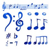 Notas musicales azules de la acuarela fijadas libre illustration Notas musicales azules de la acuarela fijadas libre illustration