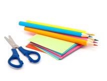 Notes Block, Scissors And Pencils Stock Images