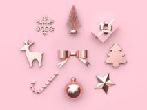 Nouveau voix pour de brillant-rose d'or d'arc de ruban de Noël de boule d'étoile d'arbre de boîte-cadeau de neige de renne de suc illustration stock Nouveau voix pour de brillant-rose d'or d'arc de ruban de Noël de boule d'étoile d'arbre de boîte-cadeau de neige de renne de suc illustration stock