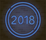 Nouvel 2018 ans heureux Dirigez l'illustration de vacances du signe rougeoyant du néon 2018 illustration de vecteur Nouvel 2018 ans heureux Dirigez l'illustration de vacances du signe rougeoyant du néon 2018 illustration de vecteur