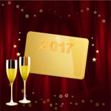 Nouvelles années d'étiquette d'or avec la date et le champagne illustration stock Nouvelles années d'étiquette d'or avec la date et le champagne illustration stock