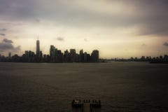 November 2018 - New York Manhattan Panorama from Statue of Liberty island stock image November 2018 - New York Manhattan Panorama from Statue of Liberty island stock image