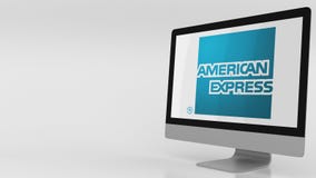 Nowożytny ekran komputerowy z American Express logem Redakcyjny 3D rendering royalty ilustracja Nowożytny ekran komputerowy z American Express logem Redakcyjny 3D rendering royalty ilustracja