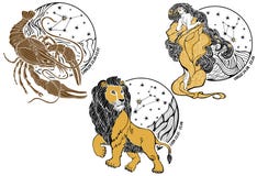 Nowotwór, Leo, Virgo i zodiak sign.Horoscope.Sta, ilustracji Nowotwór, Leo, Virgo i zodiak sign.Horoscope.Sta, ilustracji
