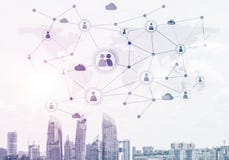 Nowożytna miasta i socjalny sieć jako pojęcie dla globalnego networking ilustracji Nowożytna miasta i socjalny sieć jako pojęcie dla globalnego networking ilustracji