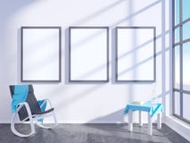 Nowożytny jaskrawy wnętrze z pustą ramą 3D odpłaca się 3D ilustracyjny pokój, scandinavian, kanapa, przestrzeń, w górę, ściana, b Ilustracji Nowożytny jaskrawy wnętrze z pustą ramą 3D odpłaca się 3D ilustracyjny pokój, scandinavian, kanapa, przestrzeń, w górę, ściana, b Ilustracji