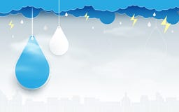 Nubes azules con gotas de lluvia en fondo de la escena de la ciudad ilustración del vector Nubes azules con gotas de lluvia en fondo de la escena de la ciudad ilustración del vector