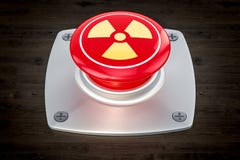 Nuclear button, radiation push-button on the wooden table, 3D r royalty free illustration Nuclear button, radiation push-button on the wooden table, 3D r royalty free illustration