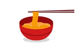 Nudelrestaurang med den röda bunkevektorn Japanska nudelsoppor för Ramen Röd bunke av nudelsoppa royaltyfri illustrationer Nudelrestaurang med den röda bunkevektorn Japanska nudelsoppor för Ramen Röd bunke av nudelsoppa royaltyfri illustrationer